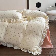 Muslin Duvet Cover With Ruffled Edges, 1 Piece Cotton Comforter Cover 47X59'', Pattern 2-Layer Gauze Bedding, No Quilt Or Pillowcases, Bedroom Essential - Berry - View 9