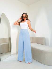 FASHION MO, REF: H928 Women's Pants, Plaid Pants, High Waist, Striped, Modern Style, Elegant Look, Casual Pants, Sophisticated Look, Versatile Piece, Women's Fashion, Stylish Pants, Classic Plaid Print, Urban Look, Perfect Fit, Contemporary Design, Comfort And Style, Ideal For Everyday Wear, Printed Pants, Striking Look, Refined Style, High Quality Pants, Current Fashion, Tailored Touch, Elegant Casual Wear, Impact Pants, Feminine Style With Personality. - Màu xanh nhạt - Xem 5