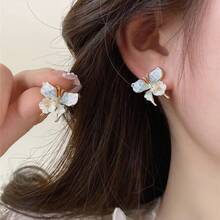 Fashion Simple Gradient Blue Glass Bead Butterfly Flower Earrings Summer Fresh Temperament Drop Earrings Fashion Sweet Ear Jewelry - 5 - 查看 3