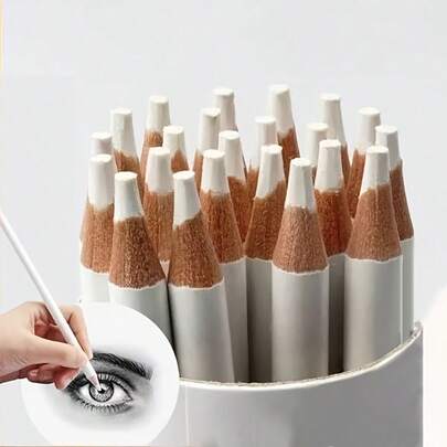 10pcs White Charcoal Pencils, Suitable For Sketching, Shading And Blending - Made Of Wood, Over 2mm Wide Pointed Tips, Plastic/Metal Core And Eraser - Ideal For Beginners And Professional Artists, Art Supplies, Classic Pencil Design, Consistent Appearance, Drawing Essentials, Smooth Writing, Durable Construction, For Art Students