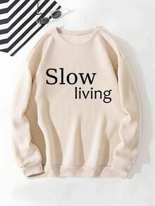Slow Living   Print Pullover Sweatshirt For Men Casual Modern Comfortable Streetwear Fashion Top Soft Fabric Relaxed Fit  Graphic Design Long Sleeve Crewneck - Màu be - Xem 3