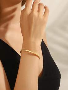 1 pièce Accessoire élégant et à la mode Eid Mubarak, bracelet décoratif Ramadan, convient pour les fêtes, le port quotidien, cadeau de bijoux pour les vacances pour les femmes - Or (1 ouverture) - Voir 2
