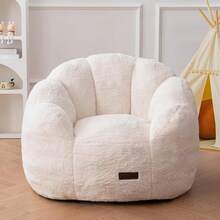 Puf para niños, sofá con forma de floral, sofá de felpa de piel sintética con respaldo de pétalos para niños y niñas, sofá acogedor de peluche para guardería, recámara, color beige - Beige - Ver 2