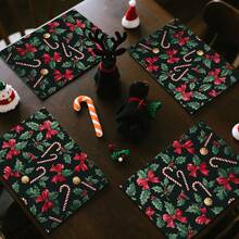 1pc/4pcs/6pcs/100pcs Christmas Walking Stick Pattern Printed Placemats, Heat-Insulating Placemats, Suitable For Home Decoration, Holiday Dining, Kitchen And Party Decoration, Party Placemats, Can Be Given As Christmas Gifts