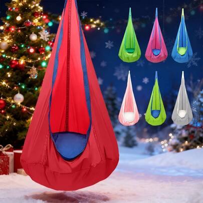 1pc Hanging Hammock Chair With Inflatable Pillow | Indoor/Outdoor, Hand Washable PA (Polyamide, Nylon) Swing Seat | For Relaxation And Playtime,Portable Balcony & Garden Furniture With Soft Comfortable Seat, Easy Setup (No Stand Included),Multi-Color Options (Blue, Red, Gray) - Lightweight & Sturdy Design.