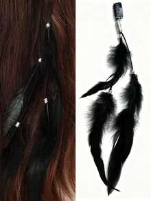 3pcs Snap Button Artificial Feather Boho Style Feather Tassel Hair Clips, Suitable For Women's Daily Use, Hair Slide, Hair Barrettes