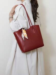 Túi Tote thanh lịch, Túi đeo vai, Khăn quàng cổ họa tiết da cá sấu thời trang tối giản quyến rũ, Sức chứa lớn, Màu cà phê, Công sở/Văn phòng - Màu Đỏ Sâu - Xem 5