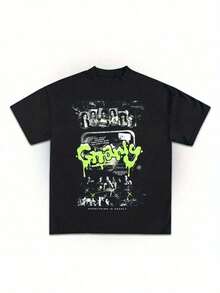 KATSEYE 'Gnarly' Vintage Bootleg-Shirt - Black Graphic Tee With Neon Green Graffiti, Edgy Streetwear Crewneck Kpop Concerts & Casual Attire - Eyekon Merch Girls Named Sophia, Manon, Lara, Daniela, Megan, Yoonchae - Adult Casual Shirt, Seasonal Fashion, Comfortable Fit,Y2K Halloween Funny Graphic Percent Cotton Tees NYCF - 黑色 - 查看 6