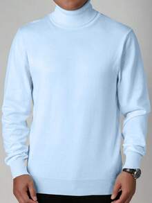 GRDR Autumn/Winter New High Neck Pullover Sweater, Casual Thin Knit Top For Daily Wear - Baby Blue - View 4