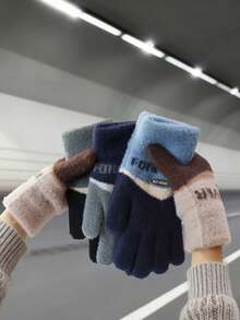 1 Par de Luvas de Inverno para Casais, Design Fofo, Luvas Táteis Quentes e à Prova de Vento para Homens e Mulheres, Luvas Grossas de Tricô para Ciclismo, Direção, Atividades ao Ar Livre e Neve