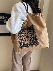 Embroidered Retro Bucket Bag For Women, New Niche Versatile Commuter Shoulder Bag, Embroidered Cashew Flower