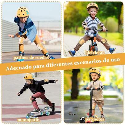 Protecciones para Patinar Niños, Juego de Casco de Bicicleta, Rodilleras, Coderas, Muñequeras, TamañO Ajustable, Equipo Protector Apto para Monopatín, Ciclismo, Mini Bike Riding
