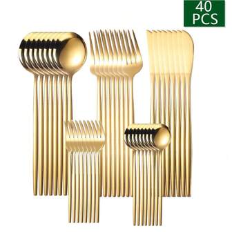 20/30/40pcs Stainless Steel Gold Cutlery Set, Suitable For Family Gatherings, Holiday Parties, Wedding Dinnerware
