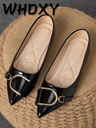 WHDXY 1 双女士尖头平底鞋，柔软皮革办公鞋，百搭乐福鞋，浅口软底仙女风格平跟一脚蹬通勤鞋