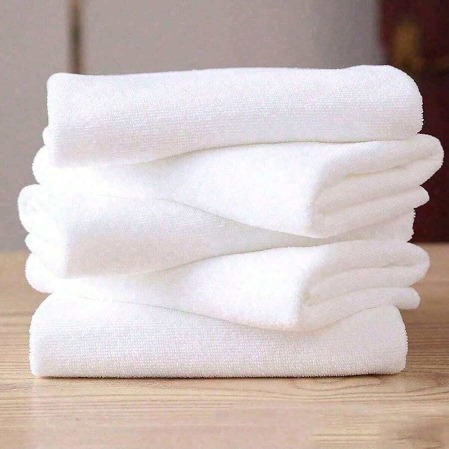 5 件装纯色手巾,25x25 厘米纯白色小毛巾,家用多功能毛巾 - 白色 - 查看 1