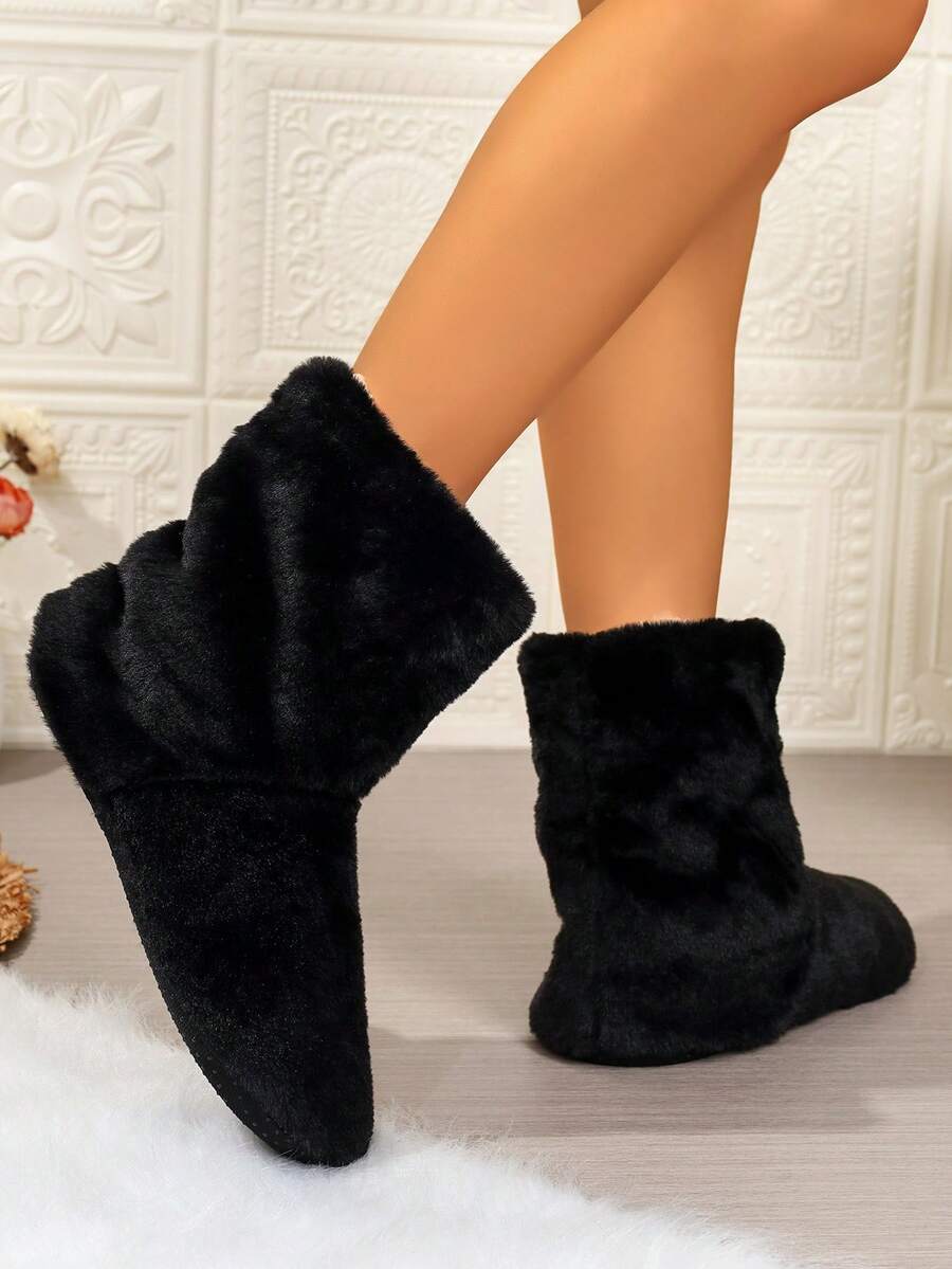 RALSWNAY 秋冬季女士柔软顺滑人造毛皮内衬家居拖鞋 - 黑色 - 查看 1