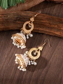 1 Pair Exaggerated Vintage Pearl Bell Drop Earrings For Women, Wedding Accessory