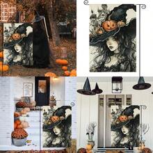 Halloween Witch Garden Flag 12x18 Double Sided Outside Holiday Decorations Vertical Burlap Yard Flags Quiet Color# DOUYYY