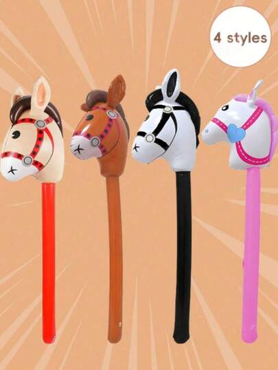 95 cm 4 bastões infláveis de jogo em forma de cabeça de cavalo, marrom, preto/branco/rosa, PVC, acessórios para performance em palco/entretenimento para festas, bastões infláveis em forma de cabeça de cavalo, jogos de festa, presentes para festas, jogos em equipe, jogos ao ar livre, presentes de Halloween, presentes de Natal