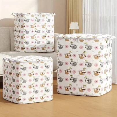 1pc可爱卡通懒人昆虫图案收纳袋,圣诞装饰收纳袋,白色收纳袋,玩具收纳袋,杂物收纳袋,家用便携收纳袋,橱柜收纳袋,床底收纳袋,布艺收纳袋,面料柔软可折叠,双向合金拉链,加宽手柄,精密缝制,适用于季节性衣物收纳,床上用品收纳,手机包装收纳,旅行便携携带