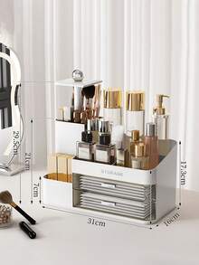 Cosmetic Storage Box With Drawer, Lifting Pen Holder Brush, Dressing Table High-End Large-Capacity Lipstick Multi-Function Compartment Storage Rack, Suitable For Countertops, Desks, Dressing Tables, Plastic Bathroom Counter Storage Box,Gifts For Women,Christmas Gifts,Gift Ideas For Women - Multicolor - View 13