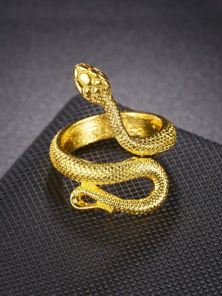 1 件复古朋克夸张蛇形可调节戒指，男女通用嘻哈时尚首饰 - 金黃色 - 查看 1