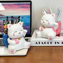 1 Glückskatzen Stifthalter Aufbewahrungsbox Ornament, Büroartikel Computer Schreibtisch Dekoration kreative Großraumkapazität Geburtstagsgeschenk, Rückkehr zur Schulsaison Studentengeschenk, Schulmaterial, Schulmaterial für Mädchen, Schreibtischzubehör, Federmappe, Artikelträger, Büroset, Organisationsartikel