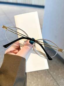 1 Pair Oval Half-Frame Retro Metal Fashion Eyeglasses For Women And Men, Suitable For Office, Reading, Halloween, Clear Lens Accessories, High Definition Eyewear Accessories