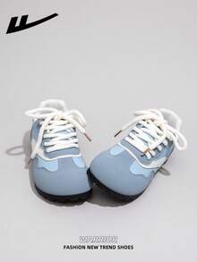 1 Pair WARRIOR Women's Thick Sole Lace-Up Soft Bottom Casual Shoes, Low-Top Outdoor Flat Shoes, Round Toe Low Heel Non- Solid Color Elegant Soft Bottom Hiking Shoes, Suitable For Students, Graduation Photos, Flat Shoes, Low-Top Leather Sports Skateboard Shoes