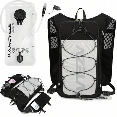 Running Vest With 2L Hydration Bladder For Women Men,Camel Hydration Backpack, Water Backpack, Adjustable & Breathable Running Hydration Vest With Functional Pockets(Phone Holder) Backpack, Breathable Running Backpack, Phone Holder, Water Bottle Holder, Adjustable Trail Running Backpack For Marathon, Hiking, Cycling