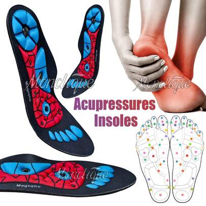 1 Pair Black & Red Acupressure Insoles, Foot Massage Insoles, Arch Support Insoles, Comfortable Walking Insoles, Can Be Trimmed To Fit All Shoes, Unisex Insole Accessories Suitable For Sports, Fitness, And Walking