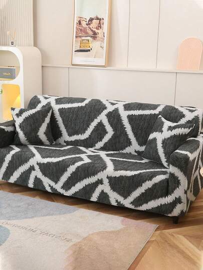 1pc Printed Full Cover Sofa Slipcover, Geometric Pattern, Modern Style Sofa Protector, Suitable For Living Room And Office Sofa Decor