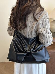 Borsa a tracolla stile coreano con fiocco, nuova collezione autunno 2025, borsa a tracolla casual con catena e grande capacità, multifunzionale, borsa a spalla retrò di per pendolari, borsa a tracolla semplice e versatile di moda per le donne, con grande capacità