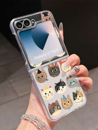 1pc Fashionable And Simple Frosted PC Material Cute Cat Element Folding Phone Case, Can Protect And Prevent Falling: SamsungGalaxy Zflip 3/Zflip 4/Zflip 5/Zflip 6/Zflip 7/OPPO Find N3 Flip/ Razr 50 Ultra/ Razr 60 Ultra/ Razr 60/ Razr 50/XiaomiMIX Flip/Galaxy Z Flip7 FE