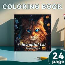 1 pièce Livre de coloriage pour chat, couverture en papier perlé, pages intérieures épaisses de 120g, 24 pages, mignon et raffiné, convient aux adultes et aux adolescents pour réduire le stress, 7,9 x 7,9 pouces, meilleur choix de cadeau pour Halloween, Noël, Thanksgiving, Nouvel An et anniversaires pour la famille et les amis
