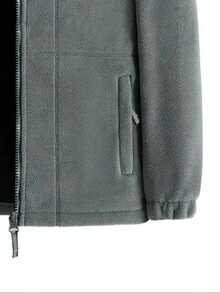 Chaqueta reversible de forro polar para hombres, con forro térmico cálido, diseño de múltiples bolsillos, pecho y puños con logotipo bordado delicado, puños resistentes al viento, cómoda de usar - Gris - Ver 4