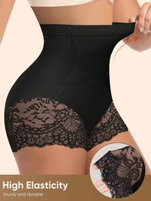 MIOTAN 1pc Women High Waist Lace Patchwork Shaping Tummy Control Slimming Leggings - Black - View 4