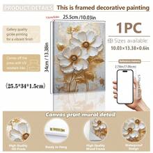1 Peça, Pintura Pendurada em Tela, Pintura Decorativa Emoldurada, Pôster, Pintura a Óleo Floral Branca Elegante com Folhas Douradas - Decoração de Parede Abstrata Moderna para Sala de Estar, Quarto, Escritório, etc. - Pintura a Óleo Emoldurada em HD, Presente Perfeito para Halloween, Ação de Graças, Natal, Decoração de Ambiente, Corredor, Cafeteria, Biblioteca, Banheiro - Multicolorido - Visão 12