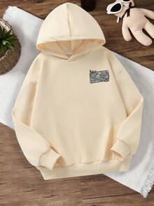 Pre-adolescent băiat casual simplu cool design hanorac băieți mânecă lungă hanorac cu glugă toamna și iarna elevi băieți îmbrăcăminte - Caisă - Vizualizare 6