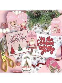 48/12pcs Pink Christmas Hanging Tags With Jute Rope, Santa Claus & Deer Design, Wooden Labels For Christmas Party, DIY Gift Wrapping, Holiday Decor, No Feather, No Power Required - متعدد الألوان - مشاهدة 4
