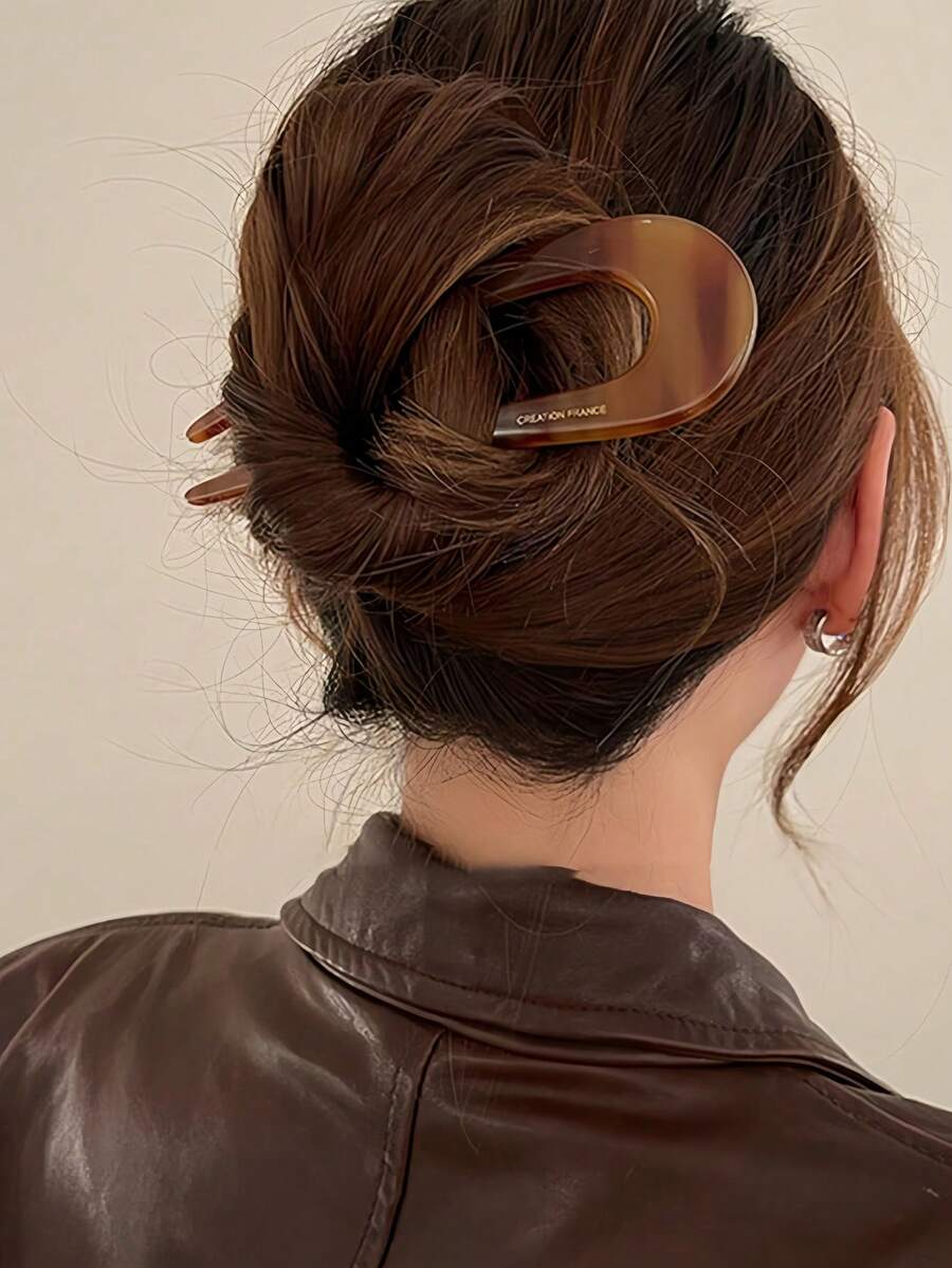 1pc Women's Ombre Acetate U-Shaped Hair Clip, Suitable For Daily Use, Suitable For Fine Or Normal Hair, Combs, Haircomb, Side Comb