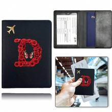 护照夹，PU皮革旅行护照套，防尘，可装银行卡、现金、火车票，便携式卡包，旅行配件，婚礼、情人节礼物，返校必备，26字母图案 - 黑色 - 查看 30