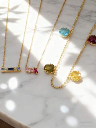 Charm-In 1 件时尚简约 18K 镀金黄铜几何锆石项链，情人节、母亲节礼物