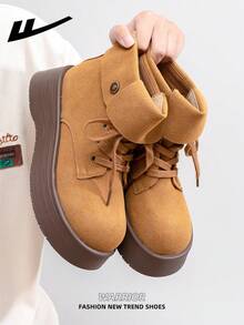 WARRIOR Women's 1 Pair Thick Sole Boots, 2025 Autumn New Arrival, Design, Thick Sole, Fashion Short Boots, Outdoor Wear, Retro British Style Khaki Short Boots