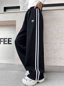 女童休闲直筒裤，儿童宽松阔腿裤，百搭新款青少年女童裤子 - 黑色 - 查看 2