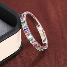 1pc Fashionable Minimalist Double-Row Cubic Zirconia Ring, Casual Gift Design For Women - Multicolor - View 4