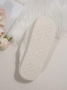 Women's Fluffy Slippers With Floral Applique, Fashionable And Elegant, Warm Thermal Lined, Suitable For Home Wear In Autumn/Winter - White - View 8