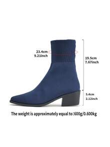 Nowe modne damskie botki do kostki, jednokolorowe, wciągane, z noskiem w szpic, na wysokim obcasie, z dzianiny z elastyczną podeszwą, codzienne buty do pracy na świeżym powietrzu