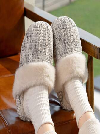 Cotton Closed Toe Slippers, New Winter Indoor Warm Plush Non-Slip House Slippers,Fluffy Slippers