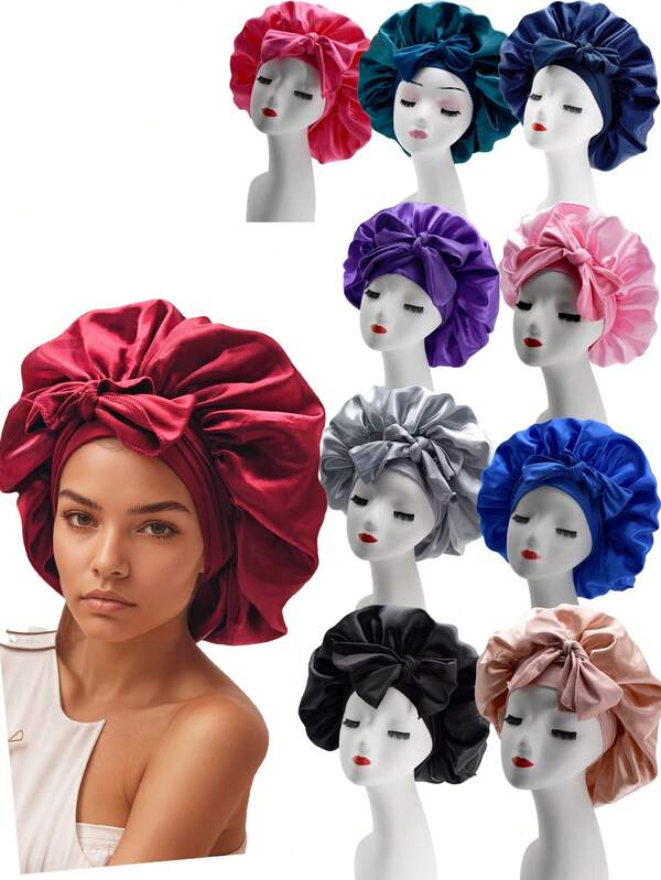 Satin Bonnet Silk Bonnet Adjustable Bonne For Sleeping Women, Hair Bonnet With Tie Band Bonnets For Women Men ,Silk Bonnet Satin Bonnet Bow.
